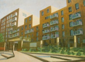 En plats att bo på L4, 2013 (olja på plywood) av Trevor Burgess