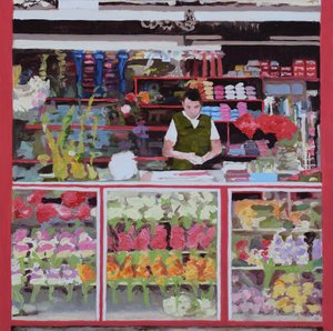 Blomsterstånd (Bogotá, Colombia), 2016 (olja på pannå) av Trevor Burgess