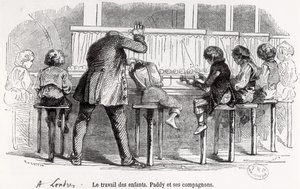 Barn som arbetar på spolar i London, Paddy och hans kamrater, från "Le Musée des Familles", 1848 av Trichon