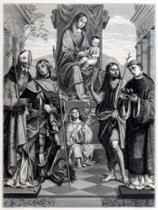Madonna sittande på en tron omgiven av heliga, c1494-1517 1870 av Trichon