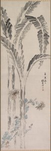 Bananväxt och krysantemum, 1800-talet. av Tsubaki Chinzan
