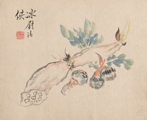 Lotusrot och huggormtunga. av Tsubaki Chinzan