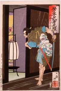 Endō Musha Morito närmar sig Kesas sovrum av Tsukioka Yoshitoshi