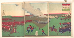 Illustration von Kavallerie, Infanterie und Soldaten im Rückzug