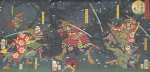 Plum Blossoms in the Forest of Ikuta, från serien Bravery-Beauty of the four seasons ..., 1867. av Tsukioka Yoshitoshi