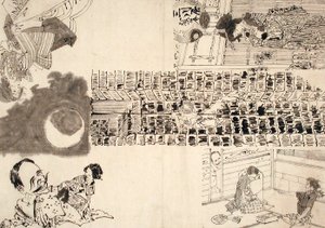 Förberedande teckning till illustrationer av melodramer och parodier av Tsukioka Yoshitoshi