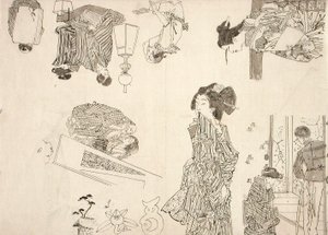Förberedande teckningar till illustrationer av melodramer av Tsukioka Yoshitoshi