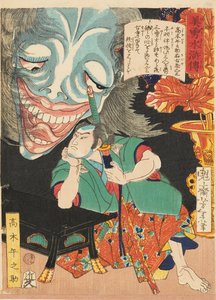 Takagi Umanosuke med ett spöke, 1866 av Tsukioka Yoshitoshi