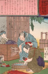 Trillingar födda av en bonde och hans hustru av Tsukioka Yoshitoshi