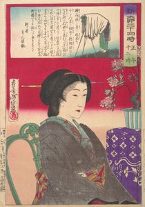 Tjugofyra timmar på Shimbashi Yanagibashi: 12 på. Shinyanagi Nijuyoji, Gozen Jyuniji. . . , 1880. av Tsukioka Yoshitoshi