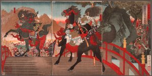 Zhang Fei driver bort en miljon Wei-soldater på den långa sluttande bron med en kraftfull blick av Tsukioka Yoshitoshi