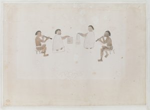 Lägg till MS 15508 f.11 Musicians of Tahiti, juni 1770 (akvarell på papper) av Tupaia Tupaia