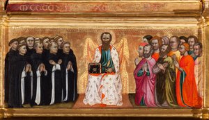 Predella med den helige Bartolomeus liv, från Jungfru och barn omgiven av änglar och helgon (olja på panel