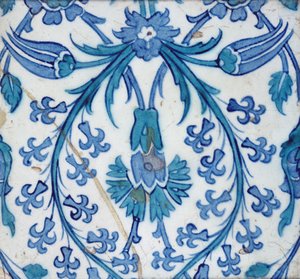 Isnik kakel med blommönster (lergods med färgad underglasyr) av Turkish School