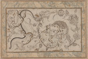 Lejon-, chi-lin- och drakeset i blomsprayer, ottomansk period av Turkish School