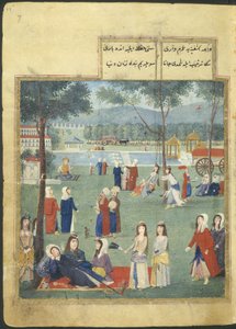 Eller. 7094 f.7, The Gardens of the Kagithane (The Sweet Waters of Europe), Women in a park (akvarell på papper) av Turkish School