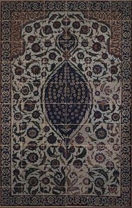 Panel av plattor med tchi molnmönster som omger ett centralt motiv av en vild rosenbuske, från utsidan av entréverandan till Mausoleum of Salim II, Osmanli Sultan av Turkiet, designad av arkitekten Sinan, i Haghia Sophia, Iznik av Turkish School