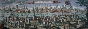 Panoramautsikt över Konstantinopel, sent 1700-tal av Turkish School