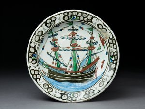 Stenpastafat med underglasyrdekor, Iznik, ca 1620-30 (keramik) av Turkish School