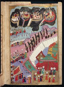 TSM H.1524 The Forces of Suleyman the Magnificent (1484-1566) Belägrar en kristen fästning, från Lokmans "Hunername", 1588 (se även 182451) av Turkish School