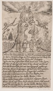 Möte av Frederik III och Karl Gustav X på Frederiksborg. Satirisk tidning av Ubekendt