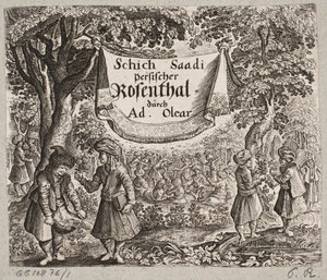 Frontispice till Adam Olearius, "Persian Rosenthal av en genial poet Schich Saadi […]", Schleswig 1660 av Ubekendt
