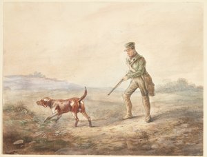 Landskap med en jägare och hans hund av Ubekendt