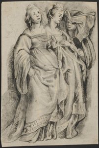 Tre kvinnliga figurer, från "The Conversion of Saint Bavo" av Ubekendt