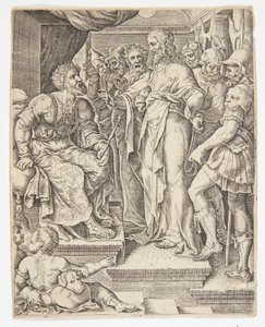 Kristus före Herodes av Ubekendt efter Dirck Volckertsz. Coornhert efter Maarten van Heemskerck