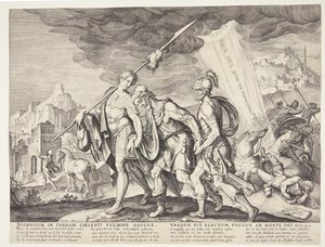 Den blinde Saul ledde till Damaskus av Ubekendt efter Philips Galle efter forlæg af Maarten van Heemskerck