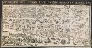 Ny carte des lants av löften och den heliga staden Ierusalem. av Ubekendt nederlandsk aktiv midten af 1600 tallet