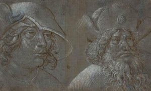Två herrhuvuden i trekvartsprofil till höger, båda bära slående hattar. av Ubekendt tysk nederlandsk ca. 1500