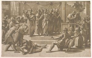 Ananias död, omgiven av apostlar, 1518.