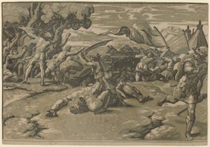David som dödar Goliat av Ugo da Carpi after Raphael