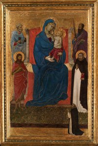 Jungfru och barn på tronen med de heliga Petrus, Paulus, Johannes Döparen och Dominikus och en dominikan... av Ugolino da Siena