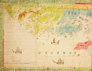 Karta från Nationalbibliotekets kartsamling. Kartan publiceras i Hand Sign () och visar Trøndelag, Nordland, Troms, kusten, havskartan av Ukjent tegner