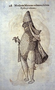 Havets eveque, imaginära fiskar och marina monster av Ulisse Aldrovandi (1522-1605), "Monstrorum Historiae", Bologna 1642
