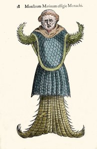 Havsmunken, den imaginära fisken och det marina monstret av Ulisse Aldrovandi (1522-1605), "Monstrorum Historiae", Bologna 1642