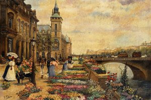 En blomstermarknad på Seine,