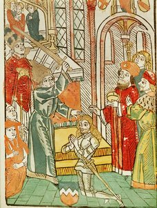 Acklamation för Heinrich von Ulm, av kejsar Sigismund, under konciliet i Konstanz ... av Ulrich von Richental