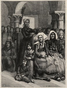 En predikan i en kyrka i Bretagne, teckning av M.U. Plundra. Gravyr i "" L