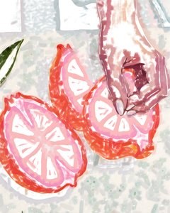 Hand och rosa citrus av Uma Gokhale