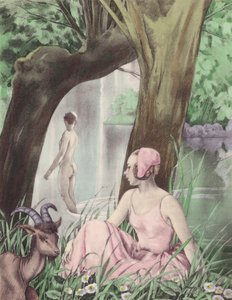 Brunelleschi-illustration för Contes et Nouvelles de La Fontaine (färglitografi) av Umberto (after) Brunelleschi