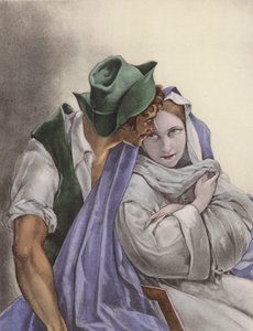 Brunelleschi-illustration för Contes et Nouvelles de La Fontaine (färglitografi) av Umberto (after) Brunelleschi