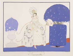 Giacometta, från "Masks and Characters of Italian Theatre"-upplagan av Le Journal des Dames et des Modes, graverad av Henri Reidel (fl.1914-20) 1914 (litho i färg) av Umberto (after) Brunelleschi