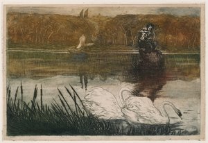 Sjö med svanar av Umberto Boccioni