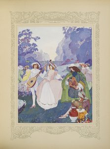 Det fanns herdar och herdinnor som dansade till ljudet av flöjter och säckpipor, illustration från 