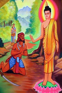 20151029, Vientiane, Laos: Buddhisttemplet Wat Si Muang (Simuong). Målning som skildrar Shakyamuni Buddhas livshistoria av Unbekannt