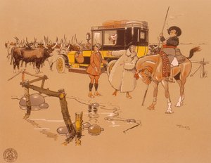 En Berliet-bil fastnade i mitten av boskap, 1906 av Unbekannt