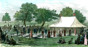 Ett spel i schack med levande pjäser, 1882 av Unbekannt